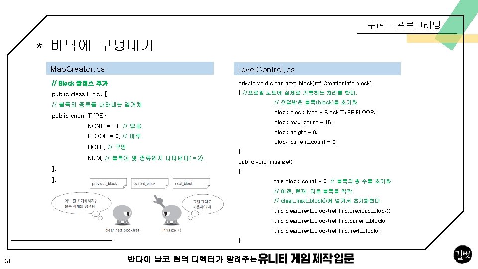 구현 - 프로그래밍 * 바닥에 구멍내기 Map. Creator. cs Level. Control. cs // Block