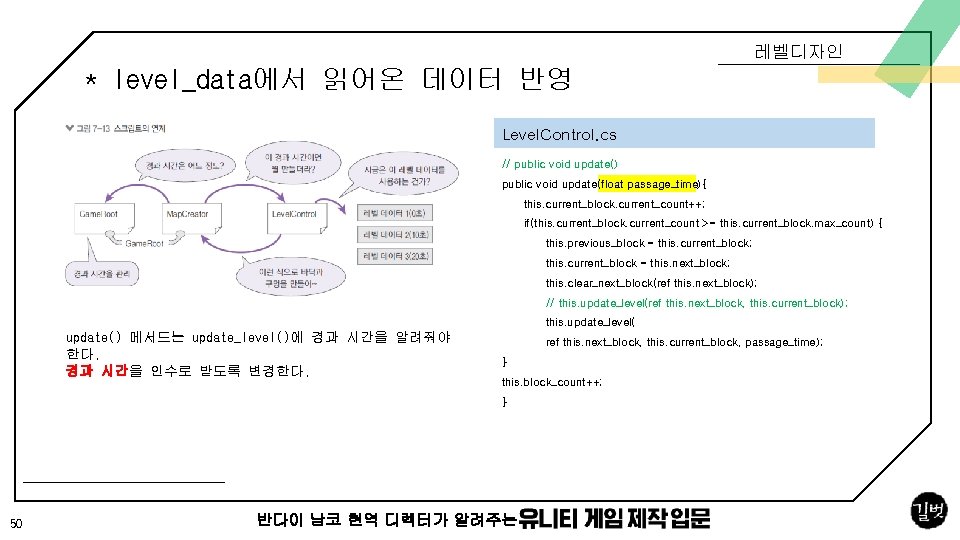 레벨디자인 * level_data에서 읽어온 데이터 반영 Level. Control. cs // public void update() public