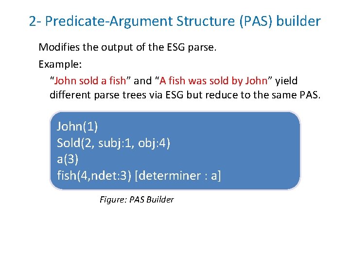 2 - Predicate-Argument Structure (PAS) builder Modifies the output of the ESG parse. Example: