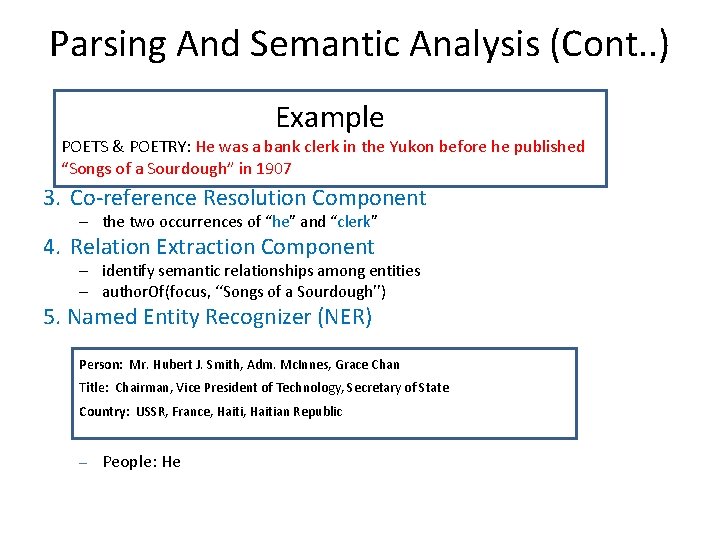 Parsing And Semantic Analysis (Cont. . ) Example POETS & POETRY: He was a