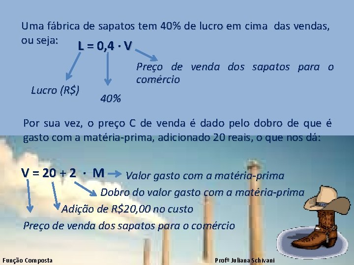 Uma fábrica de sapatos tem 40% de lucro em cima das vendas, ou seja: