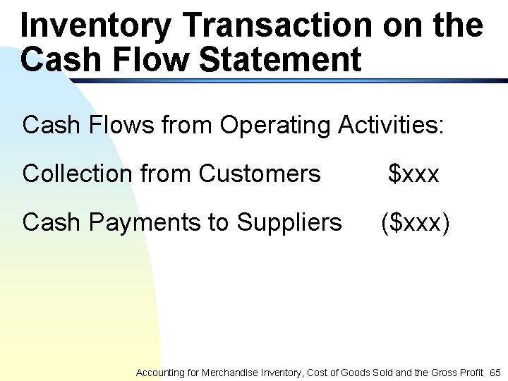 Inventory Transaction on the Cash Flow Statement Cash Flows from Operating Activities: Collection from