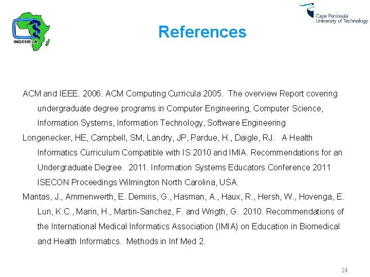 References ACM and IEEE. 2006. ACM Computing Curricula 2005. The overview Report covering undergraduate