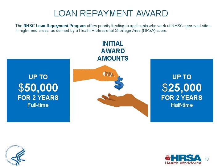 LOAN REPAYMENT AWARD The NHSC Loan Repayment Program offers priority funding to applicants who