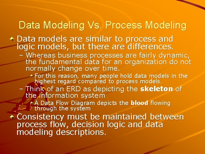 Data Modeling Vs. Process Modeling Data models are similar to process and logic models,