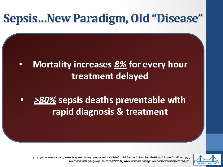 Sepsis…New Paradigm, Old “Disease” • 26 million people worldwide annually • Leading cause of