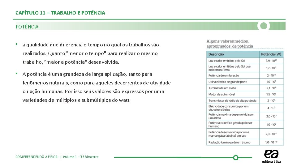 CAPÍTULO 11 – TRABALHO E POTÊNCIA • a qualidade que diferencia o tempo no