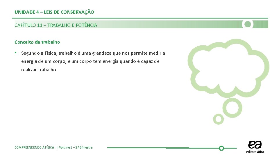 UNIDADE 4 – LEIS DE CONSERVAÇÃO CAPÍTULO 11 – TRABALHO E POTÊNCIA Conceito de