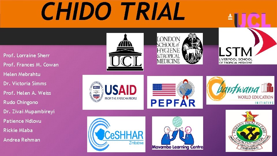 CHIDO TRIAL Prof. Lorraine Sherr Prof. Frances M. Cowan Helen Mebrahtu Dr. Victoria Simms