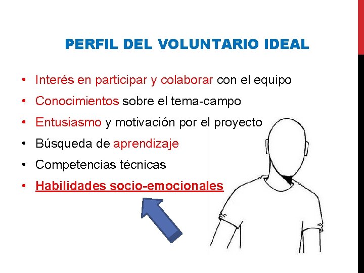 PERFIL DEL VOLUNTARIO IDEAL • Interés en participar y colaborar con el equipo •