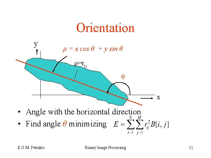 Orientation y ρ = x cos θ + y sin θ ρ=rij θ x
