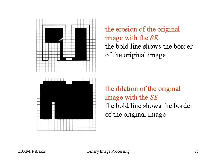 the erosion of the original image with the SE the bold line shows the