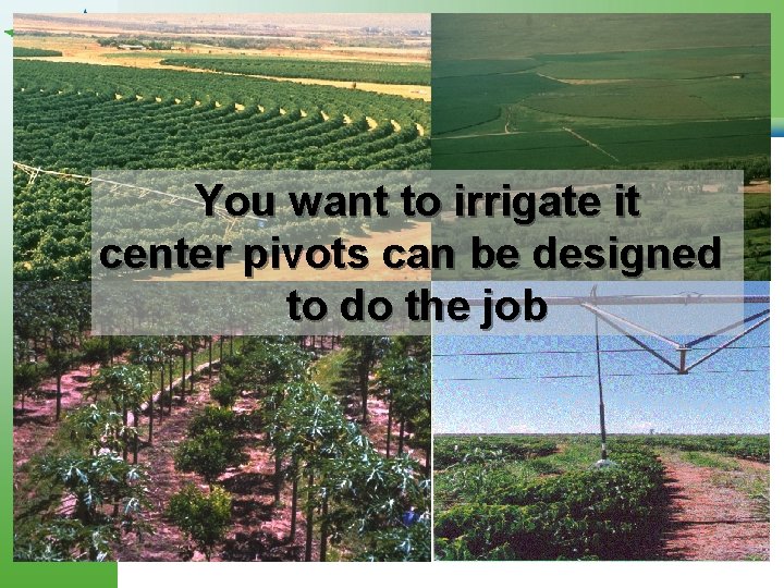 You want to irrigate it center pivots can be designed to do the job