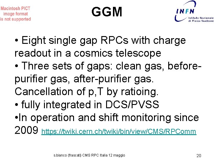 GGM • Eight single gap RPCs with charge readout in a cosmics telescope •