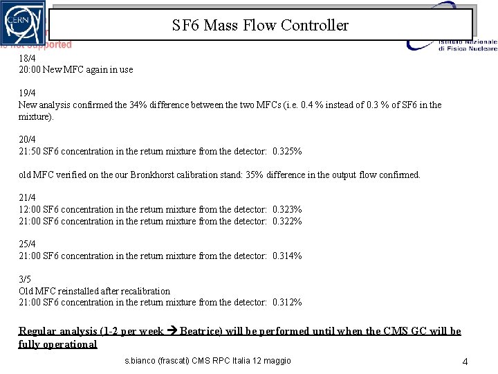 SF 6 Mass Flow Controller 18/4 20: 00 New MFC again in use 19/4