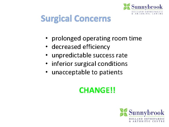  • • • prolonged operating room time decreased efficiency unpredictable success rate inferior