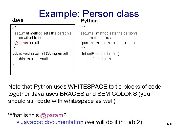 Java Example: Person class /** * set. Email method sets the person's email address