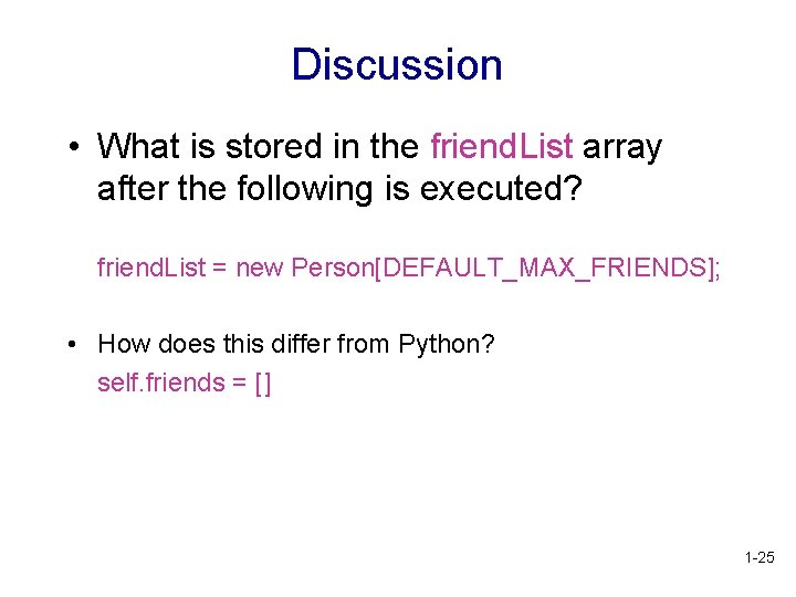 Discussion • What is stored in the friend. List array after the following is