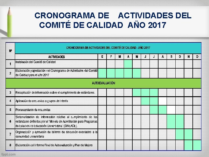 CRONOGRAMA DE ACTIVIDADES DEL COMITÉ DE CALIDAD AÑO 2017 