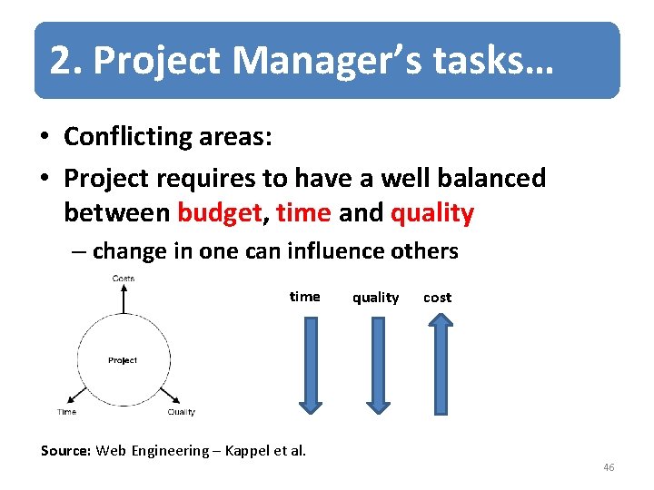 2. Project Manager’s tasks… • Conflicting areas: • Project requires to have a well