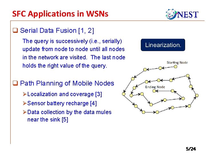 SFC Applications in WSNs q Serial Data Fusion [1, 2] The query is successively