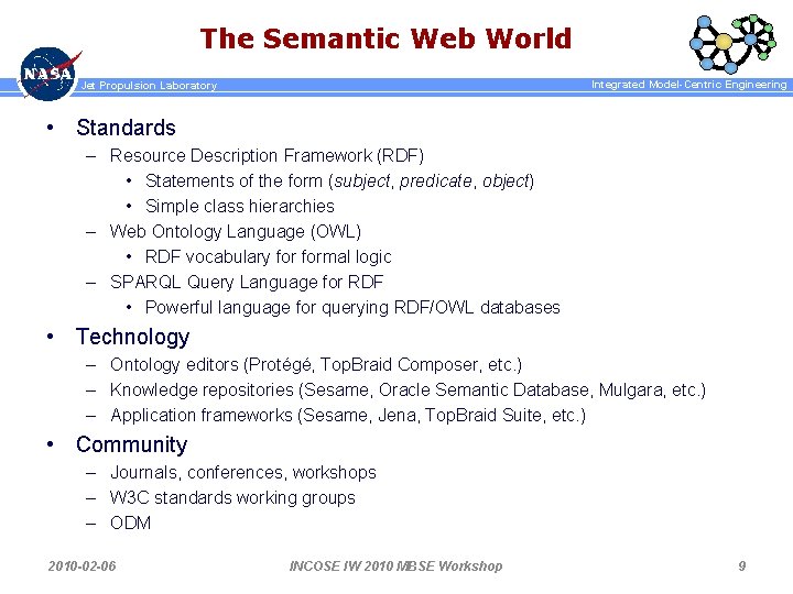 The Semantic Web World Integrated Model-Centric Engineering Jet Propulsion Laboratory • Standards – Resource
