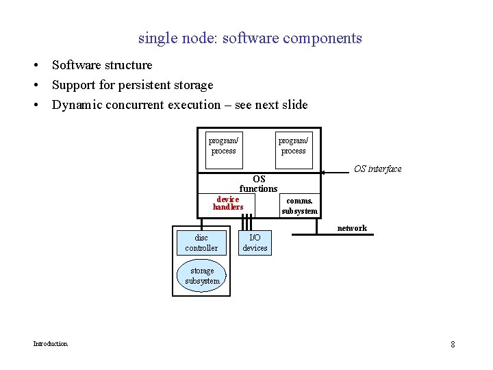single node: software components • Software structure • Support for persistent storage • Dynamic
