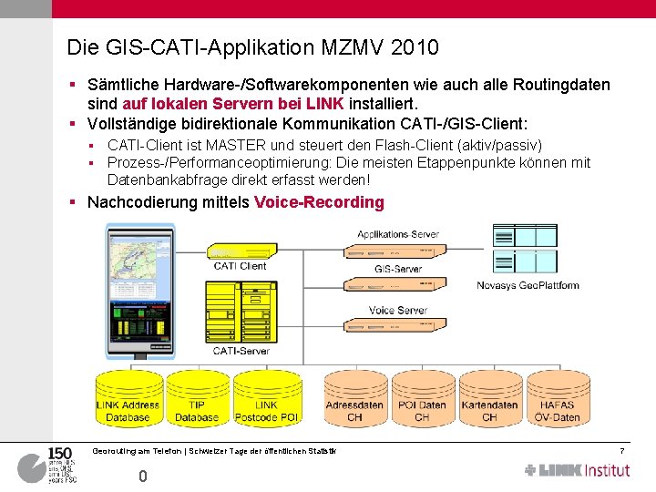 Die GIS-CATI-Applikation MZMV 2010 § Sämtliche Hardware-/Softwarekomponenten wie auch alle Routingdaten sind auf lokalen