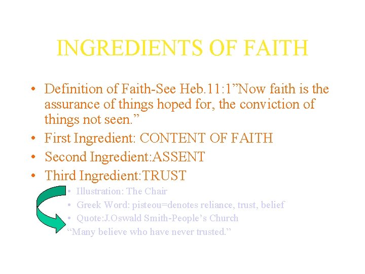 INGREDIENTS OF FAITH • Definition of Faith-See Heb. 11: 1”Now faith is the assurance