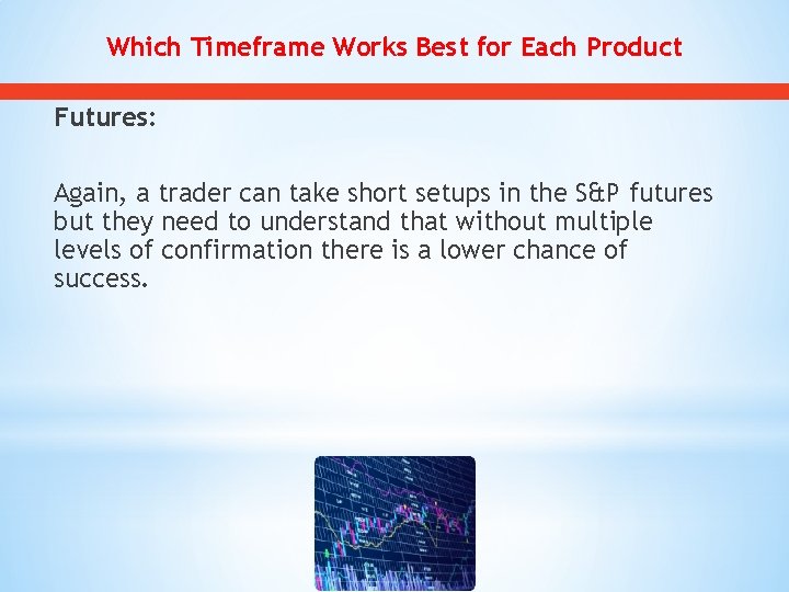 Which Timeframe Works Best for Each Product Futures: Again, a trader can take short