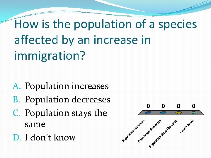 How is the population of a species affected by an increase in immigration? A.