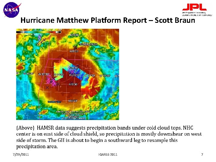 Hurricane Matthew Platform Report – Scott Braun 7/29/2011 IGARSS 2011 7 