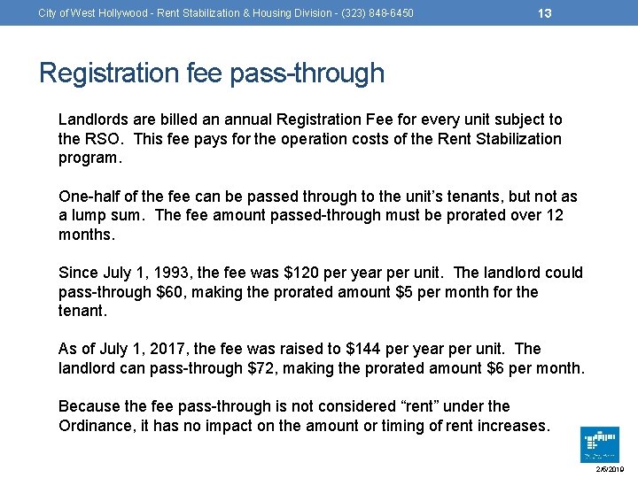 City of West Hollywood - Rent Stabilization & Housing Division - (323) 848 -6450