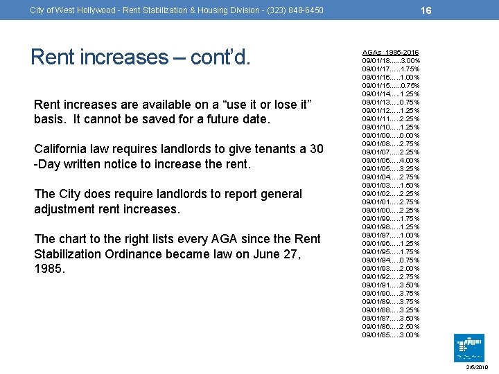 City of West Hollywood - Rent Stabilization & Housing Division - (323) 848 -6450
