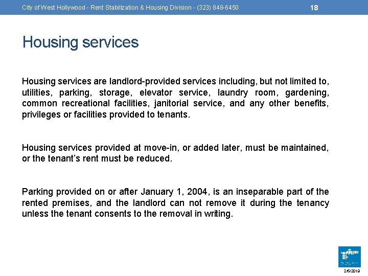 City of West Hollywood - Rent Stabilization & Housing Division - (323) 848 -6450