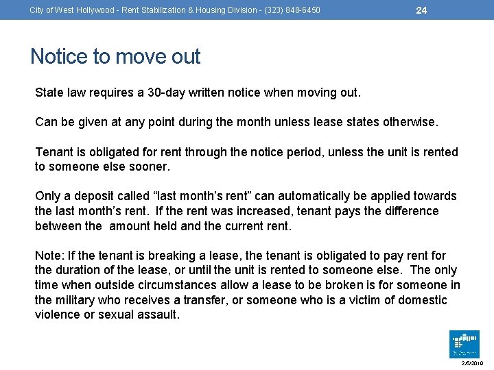 City of West Hollywood - Rent Stabilization & Housing Division - (323) 848 -6450