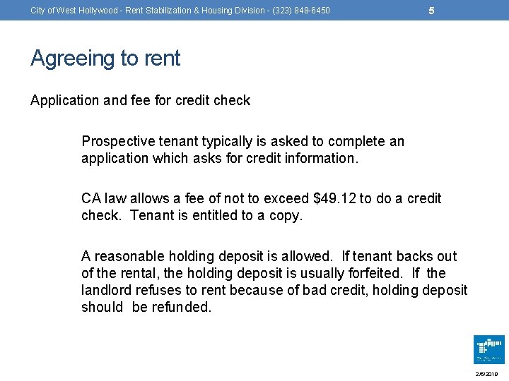 City of West Hollywood - Rent Stabilization & Housing Division - (323) 848 -6450