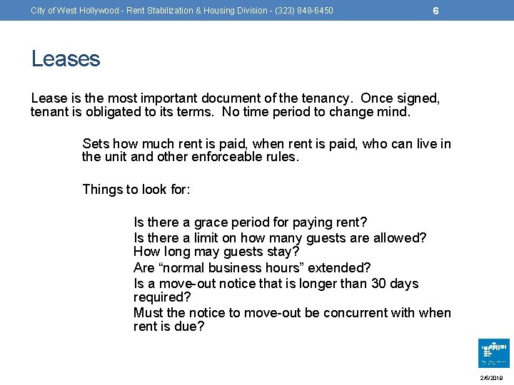 City of West Hollywood - Rent Stabilization & Housing Division - (323) 848 -6450