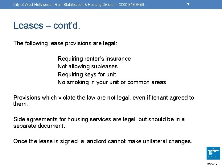 City of West Hollywood - Rent Stabilization & Housing Division - (323) 848 -6450