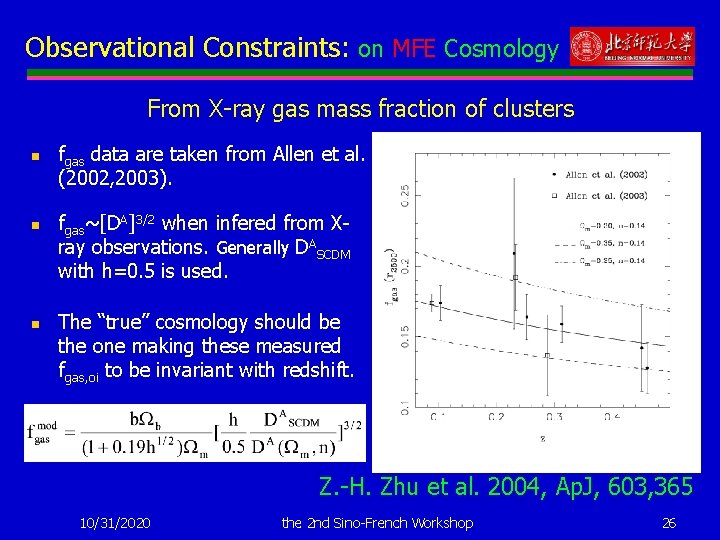 Observational Constraints: on MFE Cosmology From X-ray gas mass fraction of clusters n n