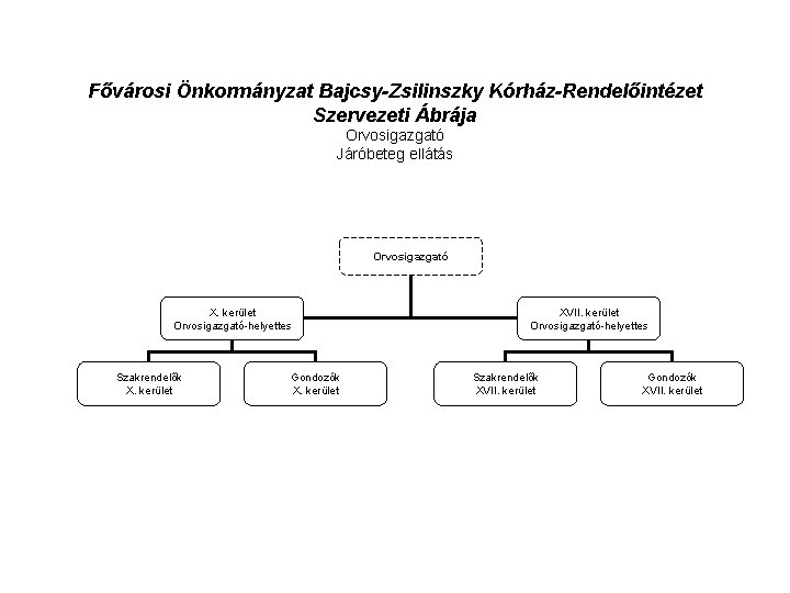 Fővárosi Önkormányzat Bajcsy-Zsilinszky Kórház-Rendelőintézet Szervezeti Ábrája Orvosigazgató Járóbeteg ellátás Orvosigazgató X. kerület Orvosigazgató-helyettes Szakrendelők
