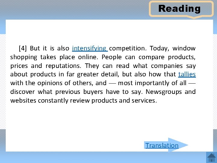 Reading [4] But it is also intensifying competition. Today, window shopping takes place online.