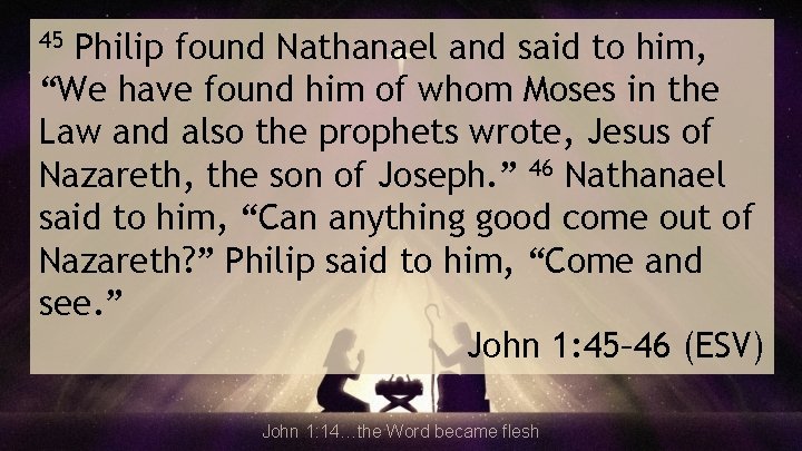 Philip found Nathanael and said to him, “We have found him of whom Moses