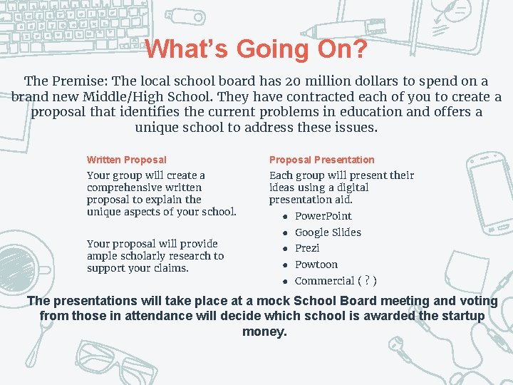 What’s Going On? The Premise: The local school board has 20 million dollars to