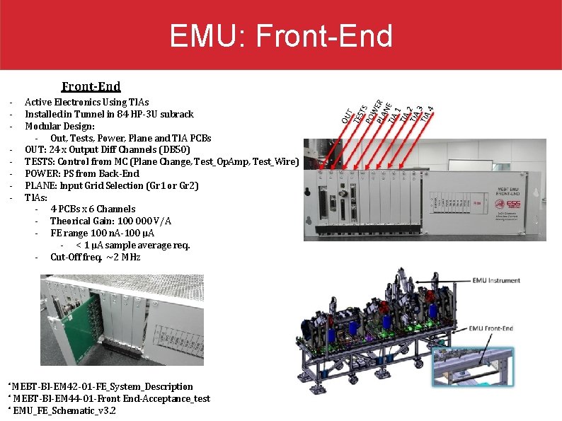 EMU: Front-End - Active Electronics Using TIAs Installed in Tunnel in 84 HP-3 U