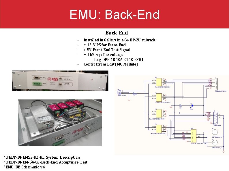 EMU: Back-End - Installed in Gallery in a 84 HP-2 U subrack ± 12