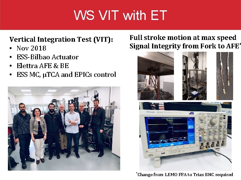 WS VIT with ET Vertical Integration Test (VIT): • Nov 2018 • ESS-Bilbao Actuator