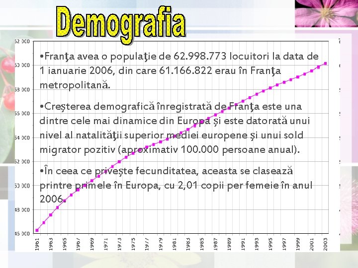• Franţa avea o populaţie de 62. 998. 773 locuitori la data de • Franţa avea o populaţie de 62. 998. 773 locuitori la data de