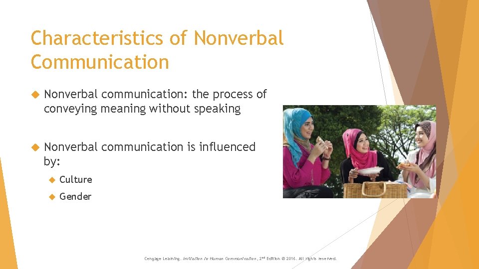 Characteristics of Nonverbal Communication Nonverbal communication: the process of conveying meaning without speaking Nonverbal