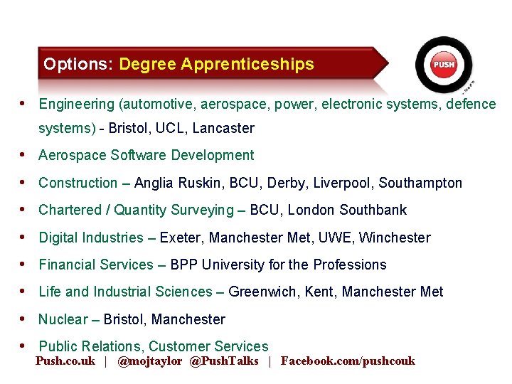 Options: Degree Apprenticeships • Engineering (automotive, aerospace, power, electronic systems, defence systems) - Bristol,